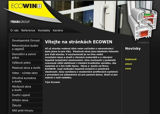 Tvorba internetové prezentace www.ecowin.cz